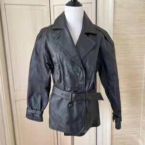 Leather jacket with belt & great details!
